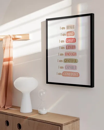Miniatura 5 de HAUS AND HUES Decoración de pared con citas positivas enmarcadas, arte de pared de salud mental, frases positivas, inspiradoras, motivacionales, Soy