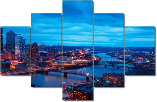 Miniatura 95 de TUMOVO Fotos en lienzo de Estados Unidos, Cincinnati, Ohio, Skyline at Dusk para tu sala de estar, impresiones de paisaje urbano de rascacielos
