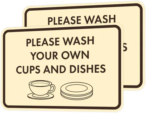 Miniatura 60 de Letrero clásico enmarcado con texto en inglés «Please Wash Your Own Cups and Dishes» (oro cepillado), pequeño