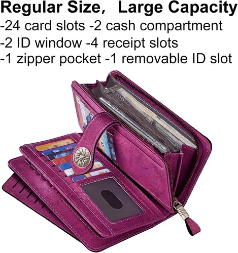 Miniatura 3 de Travelambo Billetera de gran capacidad con bloqueo RFID para mujer carteras de cuero genuino