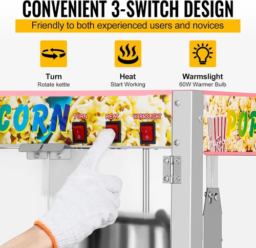 Miniatura 6 de Máquina comercial de palomitas de maíz con hervidor de 8 onzas, máquina de palomitas de maíz para encimera de 850 W para 48 tazas por lote