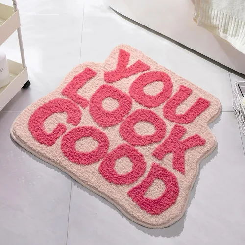 Miniatura 13 de Alfombra de baño con texto en blanco y negro con texto en inglés "You Look Good", divertida y bonita, decoración de baño, pequeña, fresca