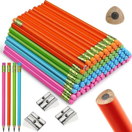 Miniatura 9 de Fainne Juego de 102 lápices jumbo para niños pequeños, 96 lápices grandes gruesos con borradores, 6 sacapuntas a granel para preescolar, jardín