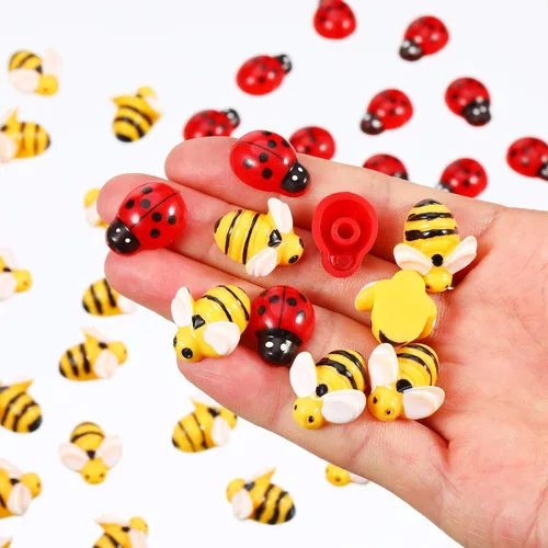 Jetec 50 pequeñas abejas de resina, incluyendo 25 piezas de diminutas abejas de resina y 25 mariquitas para manualidades, corona, álbumes de