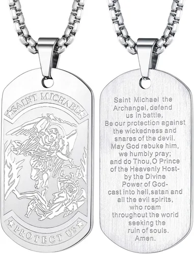 FaithHeart - Collar de San Miguel, dije personalizado de protección del arcángel, para hombres y mujeres, acero inoxidablechapado en oro Medalla de