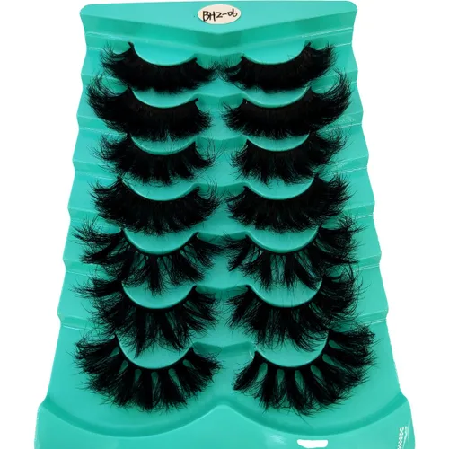 Miniatura 29 de 6 pares de pestañas postizas de ojo de gato, esponjosas pestañas de visón sintético 8D, pestañas dramáticas largas y gruesas (7 pares-BHZ01)
