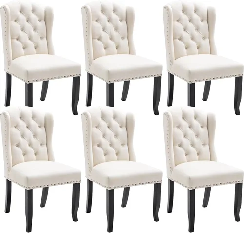 Miniatura 22 de Ya-Home Juego de 2 sillas de comedor copetudas, sillas de comedor tapizadas de lino, sillas de comedor modernas de mediados de siglo con adornos