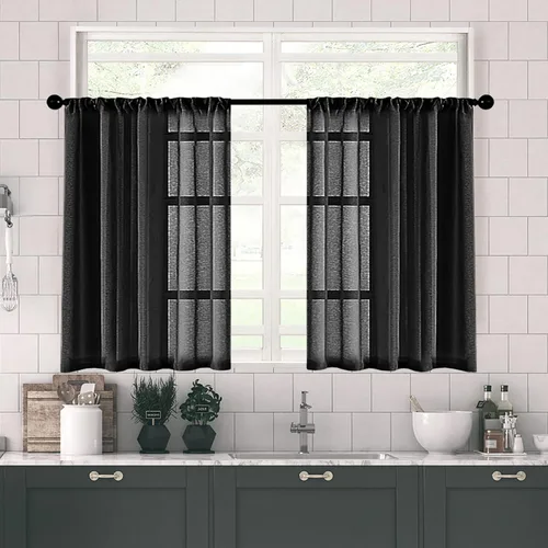 Miniatura 29 de MRTREES Cortinas transparentes de Aqua Blue, para cocina, de 36 pulgadas de longitud, cortinas transparentes de gasa con filtro de luz, cortinas