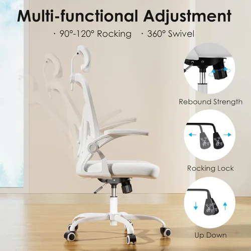 Miniatura 6 de Farini Silla ergonómica de oficina, Silla de escritorio para oficina en casa con reposacabezas, Silla de computadora de respaldo alto con blanco