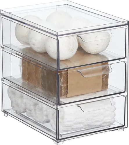 Miniatura 10 de mDesign Contenedor organizador de baño de plástico con cajón extraíble, contenedor de almacenamiento delgado y apilable para accesorios de baño