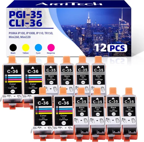 Miniatura 10 de Repuesto para Canon PGI-35 Twin Black & CLI-36 Tinta de color para Canon Pixma iP100, iP110, TR150, mini260, mini320, tinta de 3