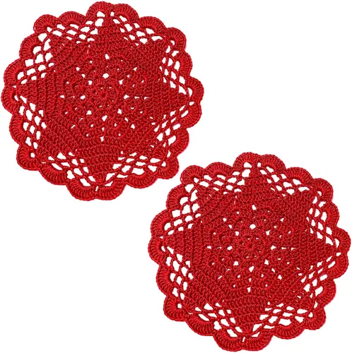 Miniatura 36 de Juego de 2 manteles individuales de encaje con diseño de flores huecas de ganchillo, manteles individuales de encaje para taza de té, aniversario