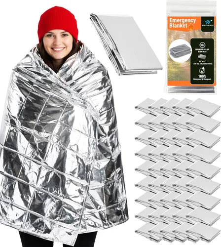 Winterlace Paquete de 50 mantas de emergencia (52 x 82 pulgadas) termales de Mylar para supervivencia, rescate y campamento, reflectantes (50)