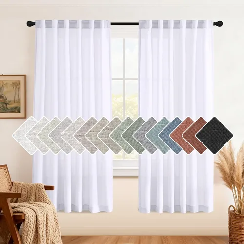 Miniatura 37 de H.VERSAILTEX Cortinas de lino natural de 63 pulgadas de largo para sala de estar, 2 paneles con trabillas traseras y bolsillo, texturizadas