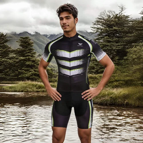 Miniatura 6 de Conjunto de camiseta de ciclismo para hombre, camiseta reflectante de secado rápido y pantalones cortos de ciclismo acolchados 3D