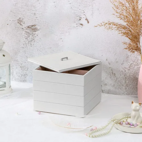 Miniatura 3 de BEWISHOME Bandejas organizadoras de joyas, bandejas apilables para almacenamiento de aretes con tapa para aparador y cajón, 32 ranuras para anillos