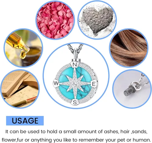 Miniatura 89 de Joyas de turquesa para mujeres y hombres de plata de ley 925 con colgante de urna para cenizas, collar con medallón de imagen, martillo de Thor