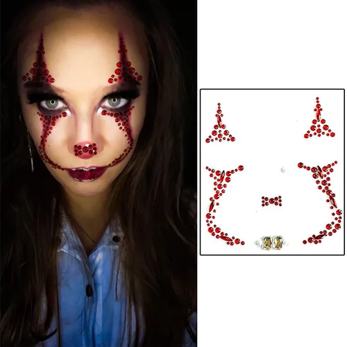 1 pieza de gemas faciales para Halloween, Día de los Muertos, tatuajes temporales de calavera con diamantes de imitación, piedras de cristal, gemas