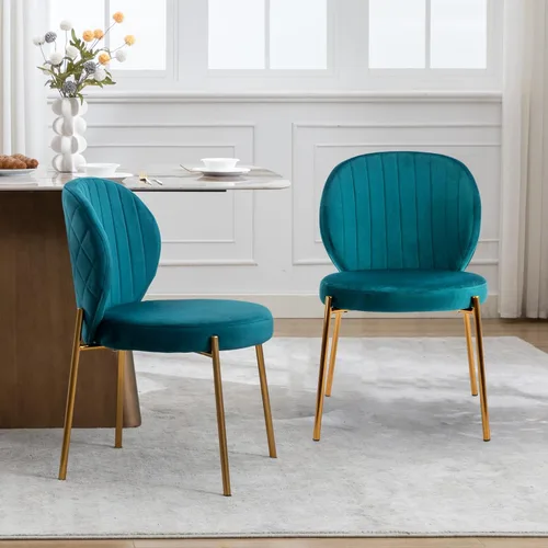 DAGONHIL Juego de 2 sillas de comedor, sillas de terciopelo, modernas sillas tapizadas de mediados de siglo con patas de metal dorado para cocina,