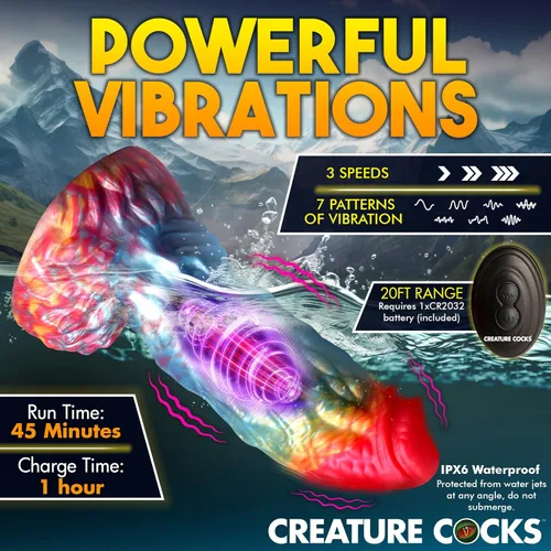 Miniatura 8 de CREATURE COCKS Consolador vibratorio de silicona Rainbow Phoenix para hombres, mujeres y parejas. Consolador de fantasía con potente vibración.