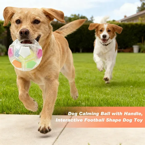 Miniatura 2 de Pelota calmante para perros con asa, pelota interactiva para jugar con mascotas, pelotas de tenis amarillas integradas y sonido chirriante