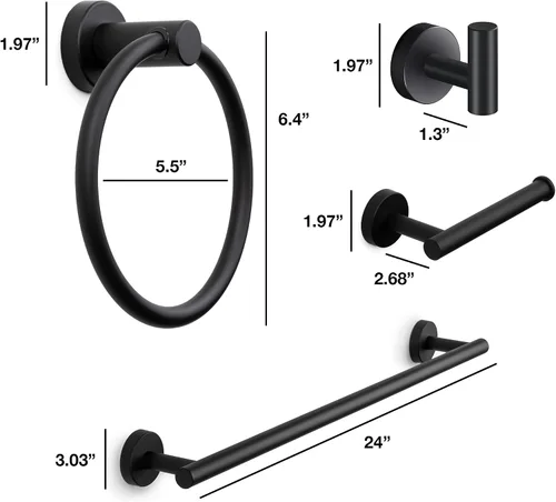 Miniatura 5 de Marmolux Acc - Juego de 4 piezas de accesorios de baño negro mate - Juego de toalleros, toallero y accesorios montados en la pared - Accesorios