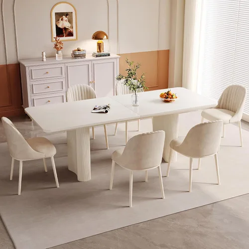 Miniatura 25 de Mesa de comedor rectangular de 62.99 pulgadas para 4-6 personas, mesa de cocina moderna con patas en forma de onda, mesas de comedor para cocina