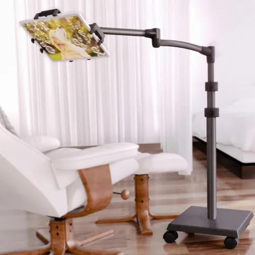Levo G2 Soporte Premium para Tablet en el Piso con Brazo Ajustable de 5 Ejes para iPad, Kindle, Samsung – Rango de Altura 30–56 Pulgadas – Lectura,