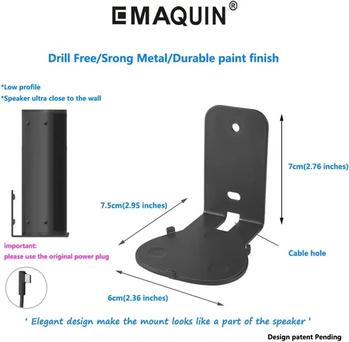 Miniatura 5 de Soportes de pared para Sonos Roam, 2 unidades, sin taladros, metal resistente, acabado de pintura, fácil instalación, compatible con Roam, Roam 2