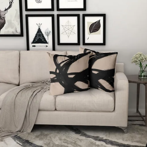 Miniatura 7 de Juego de 2 fundas de almohada de línea de arte abstracto negro y marrón de 16 x 16 pulgadas, juego de 2 fundas de almohada decorativas con estampado