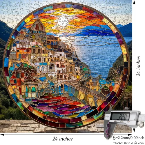 Miniatura 6 de Bgraamiens Rompecabezas de 1000 piezas con diseño de Cinque Terre Coastline Sunset, estilo vitral, vista italiana de la ciudad, perfecto