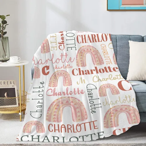 Miniatura 3 de Manta personalizada de arcoíris para bebé, manta acogedora de franela ligera con nombre para bebés, niños, adultos, niñas, niños, sofá cama, 30 x 40