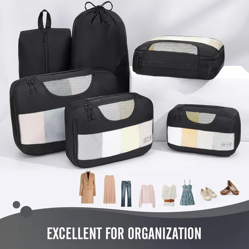 Miniatura 2 de Veken - Juego de 6 cubos de embalaje para maletas, bolsas organizadoras de viaje para equipaje de mano, juego de bolsas organizadoras de maleta