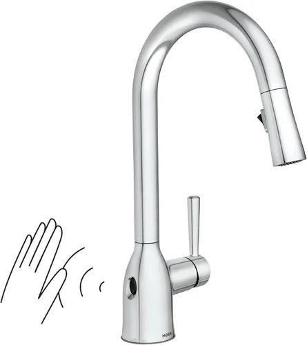Miniatura 13 de Moen Adler Spot Resist - Grifo de fregadero de cocina de una manija de arco alto de acero inoxidable con rociador desplegable Power Clean, 87233SRS