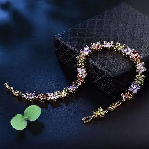 Miniatura 17 de GULICX - Pulsera de tenis con cristales de Swarovski y cristales redondos chapados en oro