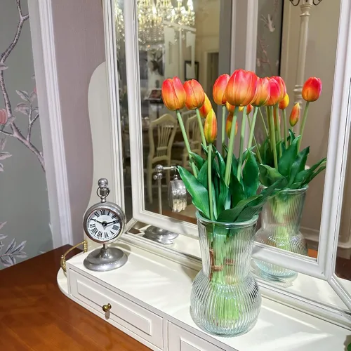 Miniatura 5 de Tulipanes falsos de tacto real de 16 pulgadas, flores artificiales con brotes, tallo flexible fácil de moldear, tulipanes sintéticos