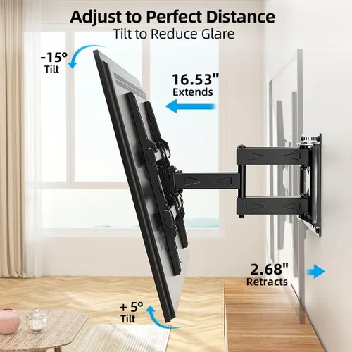 Miniatura 5 de HOME VISION - Soporte de pared para TV de movimiento completo para televisores de 32 a 85 pulgadas de hasta 59.8 kg, compatible con pernos de madera
