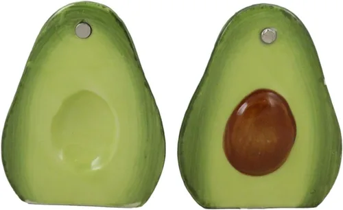 Ebros - Juego de salero y pimentero de cerámica de superalimento delicioso en mitades de aguacate, figuras de fiesta, cocina, mesa, frutas,