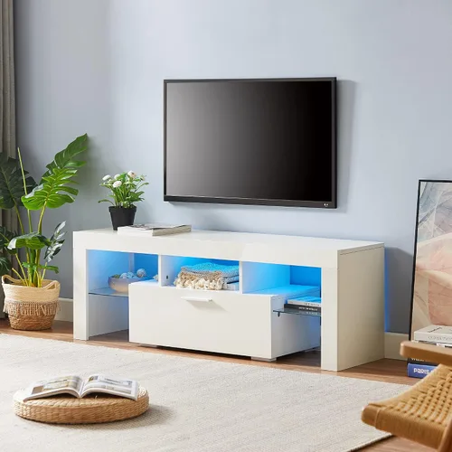 Miniatura 2 de Holaki Soporte de TV LED, consola de TV moderna de alto brillo con 20 LED de colores/control remoto, centro de entretenimiento para TV de hasta 55