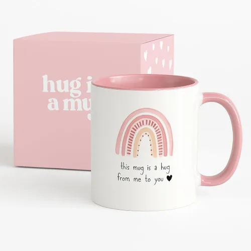 Unboxme Gifts Hug in a Mug – Taza de café rosa de 12 onzas con cita sincera, un regalo para que tu mejor amiga, hermana o mamá sienta tu amor,