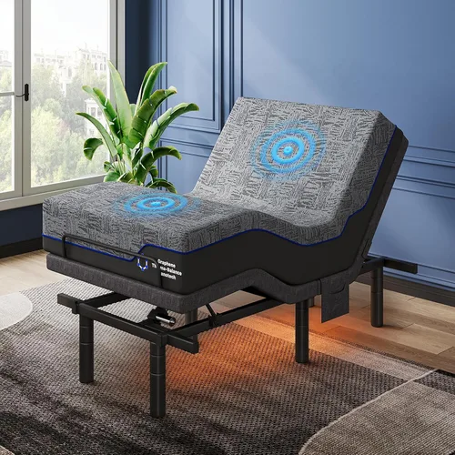 Pipishell Base de cama ajustable individual XL y colchón de espuma viscoelástica de 14 pulgadas con masaje, base de cama eléctrica con espuma