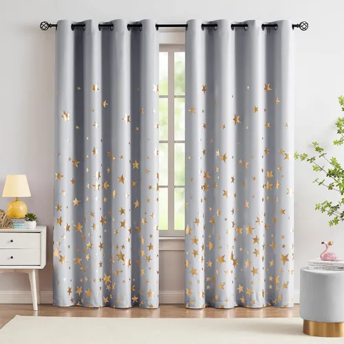 Miniatura 14 de Treatmentex Cortinas Opacas de Oro Marfil con Estampado de Copos de Nieve, Paneles de Cortina para Sala de Estar de 63 Pulgadas con Medallón Floral
