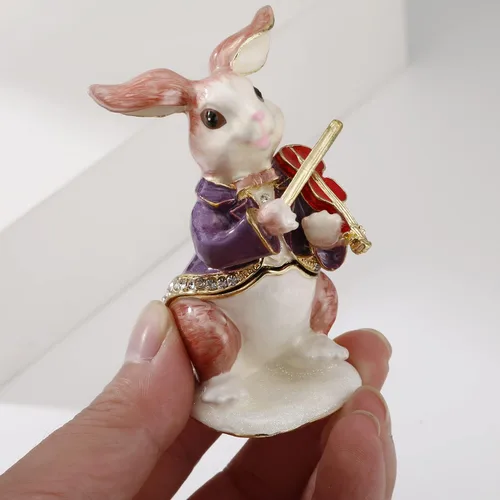Miniatura 10 de Caja de abalorios de animales pintada a mano para decoración del hogar, organizador de joyas esmaltadas con bisagras, almacenamiento para aretes