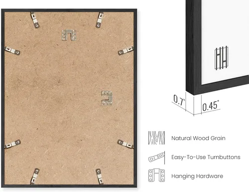 Miniatura 3 de HAUS AND HUES Juego de 6 marcos de roble negro de 11 x 14, soportes modernos para pósteres, diseño rústico fino