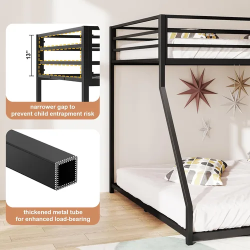 Miniatura 3 de Kiivakii Litera individual sobre matrimonial, litera de metal con escalera lateral, perfil bajo, cama superior de longitud completa, soporte