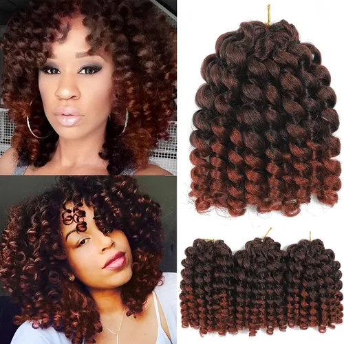 Cabello rizado tipo varita de ganchillo de 8 pulgadas, cabello rizado de ganchillo jamaicano ombré, trenzas de ganchillo de color jamaicano, T350