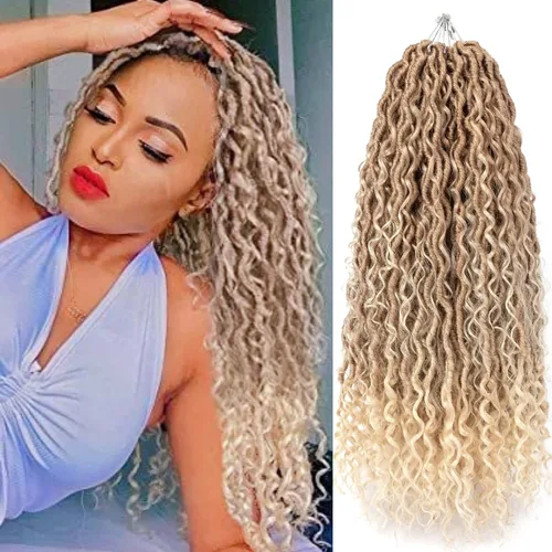 Miniatura 11 de Copper Goddess Faux Locs Cabello de Ganchillo con Puntas Rizadas, 7 Paquetes de 14 Pulgadas Boho Goddess Locs Cabello de Ganchillo, Cabello