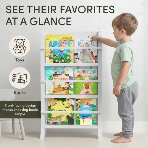 Miniatura 6 de OurNest Estantería magnética deslizante y marcadores H-31 para niños y bebés, de madera con tres niveles para lectura, creatividad y Montessori