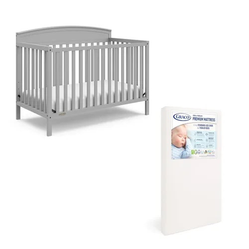 Graco Benton - Cuna convertible 5 en 1 (certificado GREENGUARD Gold) con colchón de espuma premium para cuna y niños pequeños incluido - Gris Gris