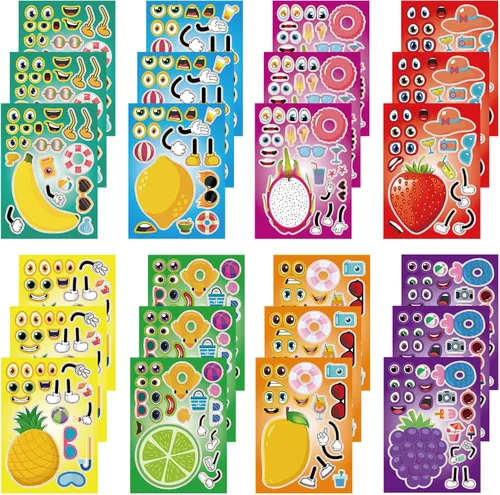 Miniatura 26 de 24 hojas de calcomanías de abeja para hacer una cara, lindos juegos de fiesta de animales, calcomanías para mezclar y combinar, haz tus propias vaca